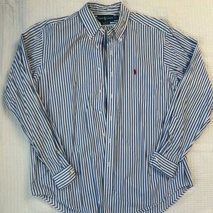 Ralph Lauren Classic Fit White and Blue Stripped Long Sleeve Button Up Shirt XL
